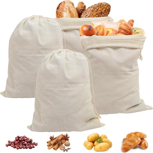 4 Stück Leinen Brotbeutel, 30x40cm Leinensack für Brot, Brotsack, Brottasche mit Kordelzug, Wiederverwendbar Bread Bag Aufbewahrung Frischhalten, Leinenbeutel zur Brotaufbewahrung, Brötchenbeutel