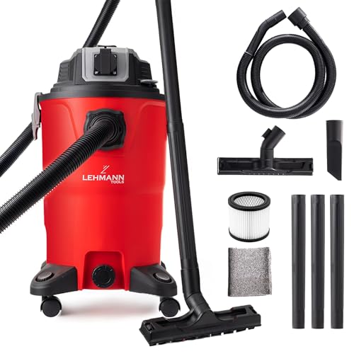 LEHMANN Industriestaubsauger 30L - Nass Trockensauger mit Steckdose - Blasfunktion - Doppelfilteranlage mit HEPA-Filter - Filterrüttler - Allessauger für Werkstatt, Baustelle und Garage - Rot
