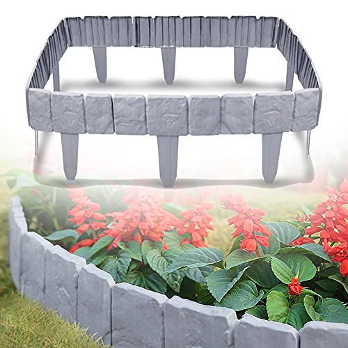 XMTECH Grau Rasenkante in Steinoptik, 10 m Beetumrandung Mähkante Randsteine aus Kunststoff, Beeteinfassung Gartenzaun, 1 Element (L x H): 25x 23cm - 40 Stück