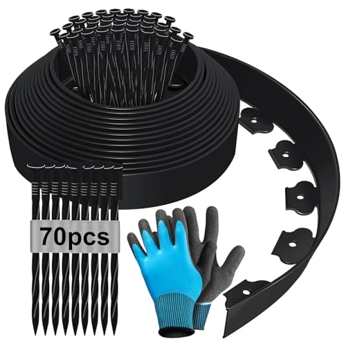 15m x 10cm Flexible Rasenkante aus Kunststoff, Beeteinfassung Beetumrandung Beetbegrenzung Mähkante Pflastersteine Palisade mit Erdanker und Handschuhe - Nero 15m