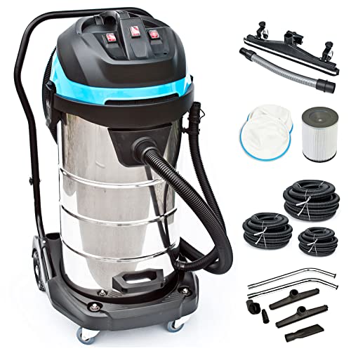 100 Liter All-IN-ONE INDUSTRIESAUGER mit drei Motoren und max 3.400 Watt, inkl. Fahrbahndüse, drei Schläuche, Saugschlauch-Längen 3 + 5 + 10 Meter, Edelstahl-Behälter, und Fahrbahndüse