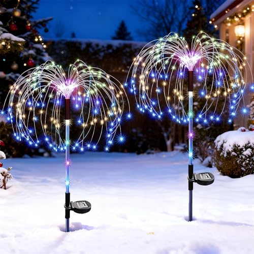 Ovker Solar Garten Lichter, Solar Feuerwerk Lichter, 120 LEDs 2 Beleuchtungsmodi 40 Kupfer Drähte String wasserdichte Lampen für Garten Terrasse Rasen Weg Party Weihnachtsdekoration (mehrfarbig)