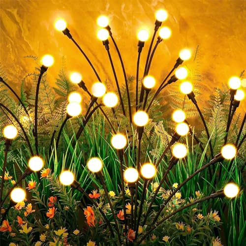 VIPNAJI Firefly Solar Gartenleuchten, 4 Stück 10 Led Glühwürmchen Solarleuchten, Solarlampen Garten IP65 Wasserdicht, 2 Leuchtenden Modi, Solarlampen für Außen Garten, für Fußweg Yard Walkway Decor