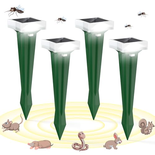 Maulwurf Vertreiber Wühlmausschreck 2/4 Pack,3 Vibrationsmodi Solar Maulwurf Vertreiber,Auto Katzenschreck,IPX65 Marderschreck für Katzen,Solar Katzenschreck Ultraschall,Hunde, Vöel, Mäse, Marder