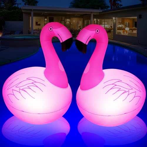 DeeprBling Flamingo Pool Lichter Schwimmend, Aufblasbare Flamingo Schwimmende Solarleuchten, LED Flamingo Schwimmlichter Solar, IP68 Wasserdicht Schwimmende Flamingo Lichter für Pool, Teich - 2 Stück