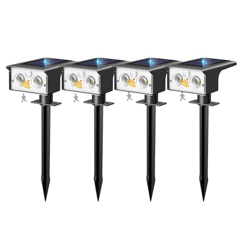 btfarm 4 Stück Solarlampen für Außen mit Bewegungsmelder, 3 Modi Solarstrahler für Außen Garten IP65 Wasserdicht Led Solar Strahler, 6500K Solarleuchten Aussen für Eingang Terrasse Treppe, Kaltweiß
