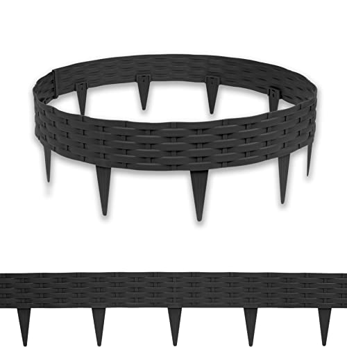 SUBTLETY 10m Beetumrandungen Kunststoff 10 Stück 100x20cm Rattan-Optik Beeteinfassung Rasenkanten Biegbarer Mähkante Beetbegrenzung Flexible Palisaden Wetterfest Beet Zäune für Garten (Anthrazit)