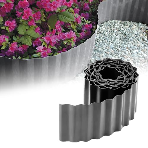 GARDENIX Rasenkante Kunststoff 9m, Höhe 25 cm - Beeteinfassung Gewellte für Blumenbeet - Beetumrandung Kunststoff Grau, Beetbegrenzung, Flexibel, Wetterbeständig, Einfache Montage