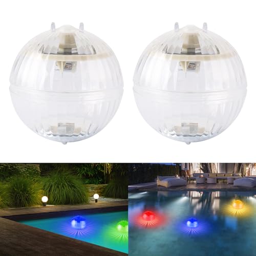 Taekooki 2 Stück Solar Schwimmende Poolbeleuchtung, LED Poolbeleuchtung Solar, Wasserdichte LED Poollicht, mit 7 Farbwechsel Wasserdicht Teichbeleuchtung, für Garten,Teich,Party Pool Zubehör