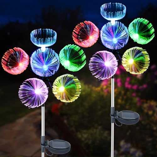 Solarlampen für Außen Garten, 2 Stück Qualle mit Farbig LED Solarleuchten Garten Deko, Dekorative Lichter IP65 Wasserdicht Solar LED Blumen Lampe für Außen, Garten, Rasen, Balkon, Terrasse, Hof
