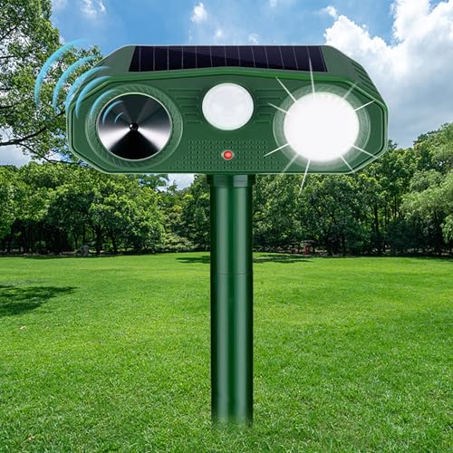 Katzenschreck Ultraschall Abwehr, Solar Tiervertreiber IP54 Wasserdicht Katzenabwehr mit Bewegungssensor und Blinklicht, 3 Modi Marderschreck Hundeschreck Tierschreck für Katzen, Hunde, Wildtiere