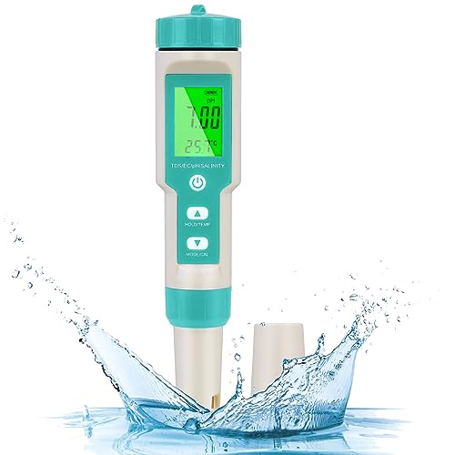flintronic 5-In-1 PH Messgerät, PH/TDS/EC Temperatur Tester mit Hintergrundbeleuchtung, 0-14 pH-Messbereich-±0,1 pH-Genauigkeit, PH Wert Messgerät Pool Trinkwasser Schwimmbad Aquarium Pools, Grün