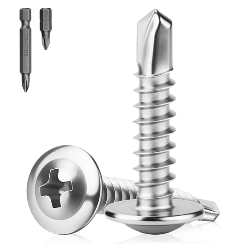 XRXYMQ 200 Stück Selbstschneidende Schrauben Edelstahl M4.2 x 13 mm Blechschrauben Selbstschneidend Bohrschrauben 410 Edelstahl Selbstschneidende Schrauben Metall mit Schraubendreher Bit
