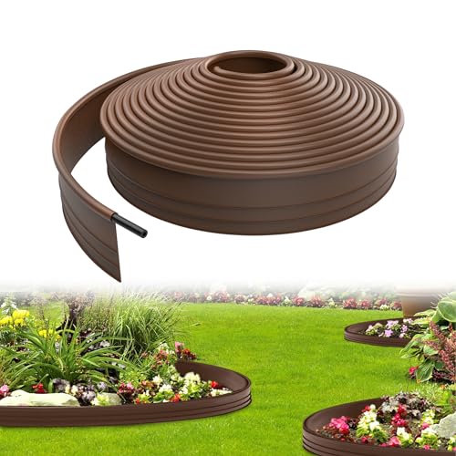 UISEBRT Flexible Rasenkante Kunststoff 12m - Beetumrandung mit runden Oberkante Beeteinfassung - Verhindert Wurzelausbreitung - Stabile Beetbegrenzung, 9,6 cm x 12m, Braun