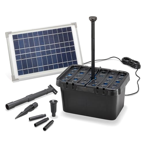 esotec Solar Teichfilterset Starter 12/650 | Teichfilter Komplettset | Pumpe 650l/h | 2 Sprinkler-Aufsätze | Solarmodul 12 Watt | Solar Teichpumpe für Außen | Springbrunnen Wasserspiel 100901