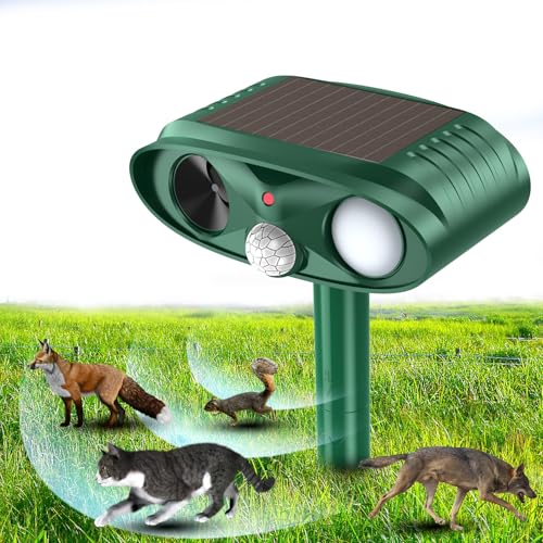 Ultraschall Katzenschreck für Garten, Solar-Betriebener Marderschreck Tiervertreiber mit LED-Licht Wirksam gegen Katzen, Hunde, Vögel, Füchse, Ratten