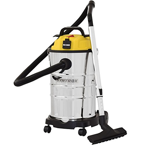 Syntrox Germany 30 Liter Staubsauger Nass- und Trockensauger Edelstahl mit Steckdose Schnellverschlüsse aus Metall umfangreiches Zubehör VC-2000W-30L-R Blizzard