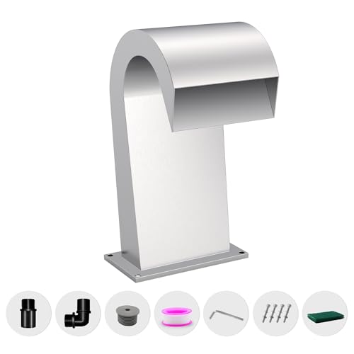 LONGRUNNEW Wasserfall Überlauf Edelstahl Pool Brunnen gebogen mit Zubehör, Teich Wasserfälle S-förmig Outdoor Wasser Überlauf Brunnen Kit für Garten Terrasse Schwimmbad Dekoration-42.5cm Höhe