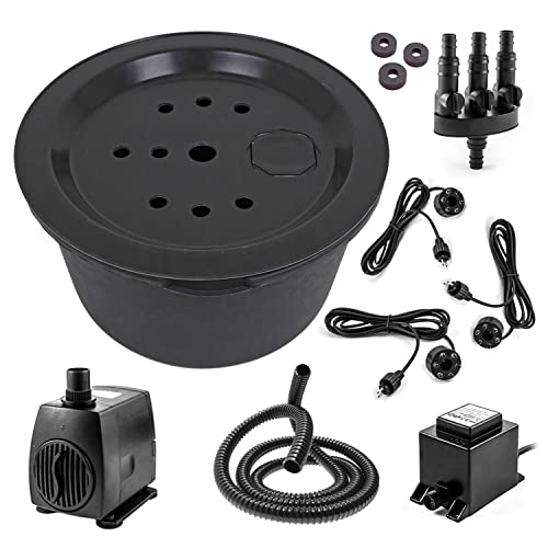 CLGarden Springbrunnenbecken Set mit 90 Liter Becken und GFK Abdeckung Springbrunnen Pumpe SP3 DIY LED Belechtung Springbrunnenbecken