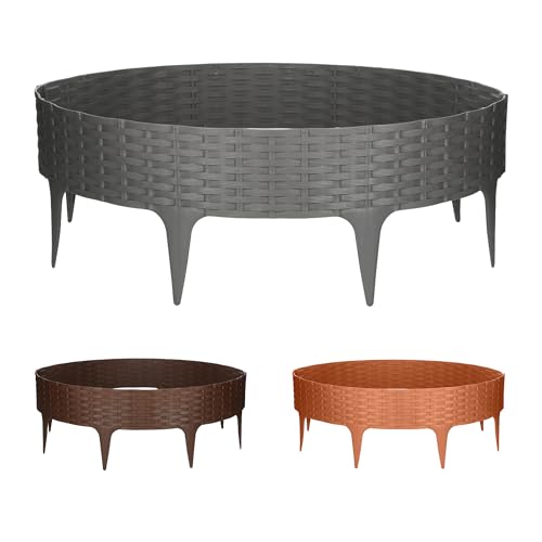 GARDENIX 3.9m Rattanoptik Rasenkante Kunststoff 5 Module - Beetumrandung Garten, Beeteinfassung Grau, Beetbegrenzung, Flexible Blumenbeet Umrandung, Beetzaun, Gartenpalisade Rattan, Beetkanten
