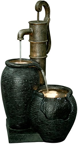 dobar® 96200e "Apollo Design Gartenbrunnen Groß | LED Beleuchtung | Outdoor Wasserfall Polyresin | Wasserspiel Kunststein Tonkrüge | Springbrunnen für Garten/Terrasse/Balkon | 47 x 38 x 82,5 cm