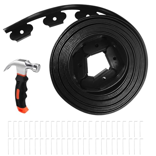 MaxAwe Flexible Rasenkante Kunststoff mit 50 Erdanker, Garten Beeteinfassung Länge 10m Höhe 5cm mit 1x Hammer, Raseneinfassung Rasenmähkante, Zaun Garten, Rasenkantenprofile Leicht zu verarbeiten