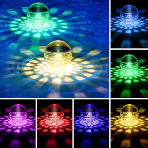 Solar Schwimmende Poolbeleuchtung,RGB Farbwechsel Wasserdichtes Teichlicht,LED Unterwasserbeleuchtung für Pool,Teich,Garten,Brunnen und Wasserparks – Solar Pool Licht für Außenbereich (2, RGB)