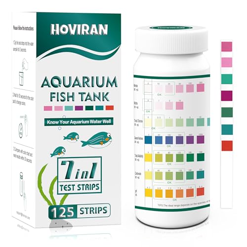 7 in 1 Aquarium Teststreifen, 125 Count Fisch Tank Teststreifen für Süßwasser Salzwasser Teich, Wasser-Test-Kit Aquarium für Chlor, Gesamthärte, Karbonat, Alkalinität, Nitrat, Nitrit und pH