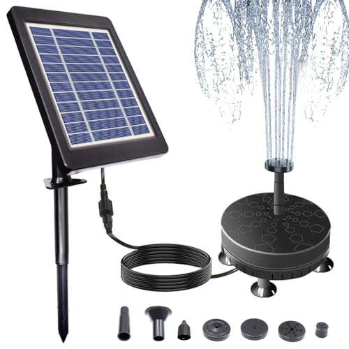 Solar Springbrunnen Für Außen 3.5W Solarbrunnen Für Draussen Mit 6 Fontänenstile, Solar Teichpumpe Für Außen 180L/H Springbrunnen Solar, Solar Springbrunnen Teich Mit 3M Kabel Für Garten, Vogel-Bad