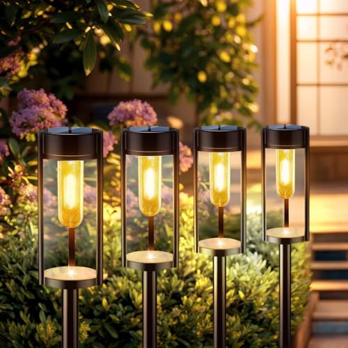 4 Stück Solarlampen für Außen Garten, Solar Gartenleuchten, IP65 Wasserdicht Auto Ein/Aus, Solarleuchten Garten, warmweißen Leuchten, Solarleuchten für Garten/Patio/Terrase/Hof