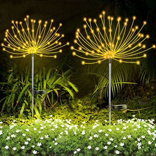 2 PCS Solar Feuerwerk Licht, Outdoor Solar Garten Dekorative Lichter 120 LED Angetrieben 40 Kupferdrähte Schnur DIY Landschaftslicht für Gehweg Wege Hinterhof Weihnachtsdekoration Partys (Warmweiß)