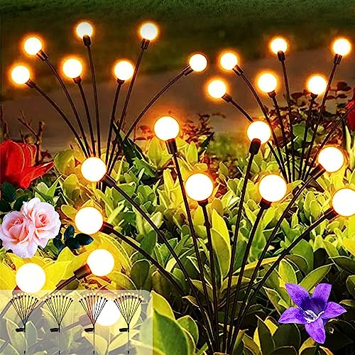 Leehui 4 Stück Solarlampen Firefly für Außen, 10 LED 2 Modi Wasserdicht Glühwürmchen Gartenbeleuchtung für Gehwege, Hof, Terrasse, Gartendeko (Warm Weiß, 4 Stück)