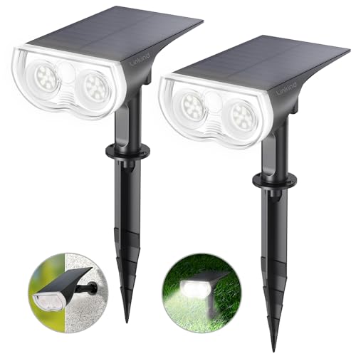 Linkind LED Solarlampen für Balkon, 6500K Tageslichtweiß Solarleuchte Licht-Sensorik Gartenstrahler, IP65 Wasserdicht Außenwandleuchte 800LM Solar Strahler für Palmen, Hauswand, StarRay Serie, 2 Stück