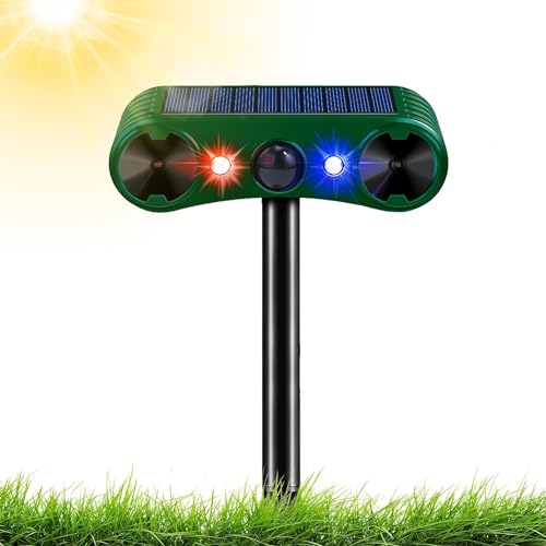 Katzenschreck Ultraschall Abwehr, Tiervertreiber 2 Modi Solar Katzenvertreiber mit Bewegungsmelder und Blinklicht, IP55 Wasserdicht Marderschreck Tierschreck für Katzen, Hunde, Wildtiere