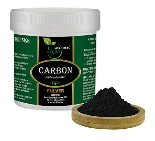 VITA IDEAL Vegan® Carbon Pulver 400g - Carbo pulveratur - Tagesportion 800mg Holzkohle reines Pulver. Inklusive Messlöffel, original von VITAIDEAL