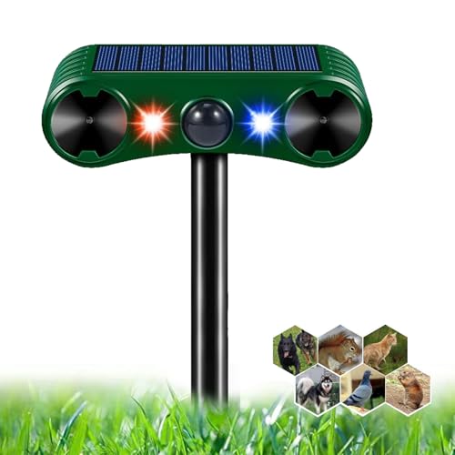 Katzenschreck Ultraschall Abwehr, Tiervertreiber 2 Modi Solar Katzenvertreiber mit Bewegungsmelder und Blinklicht, IP55 Wasserdicht Marderschreck Tierschreck für Katzen, Hunde, Wildtiere