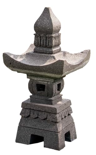 IDYL Lavastein-Skulptur Laterne Pagoda | Höhe 55 cm | Lava-Stein Laterne handgefertigt | Stilvolle Gartenskulptur aus Naturstein | Asiatische Gartendeko | Für Teelicht geeignet | Wetterfest | 29