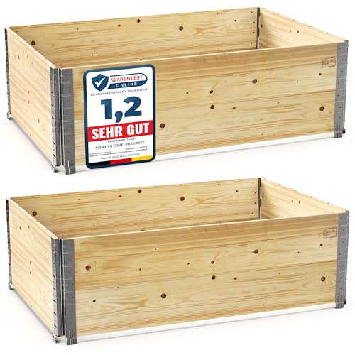 Schroth Home Hochbeet 120x80x40cm groß - rechteckig - Palettenrahmen aus Holz - Hochbeet für Garten - faltbar - steckbar & stapelbar - Aussenbereich (2X Hochbeetrahmen 120x80x40)