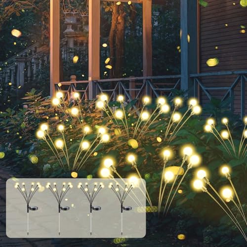 SCNNC Firefly Solar Glühwürmchen Gartenlichter 8 LED, 2 Modi Swinging Glühwürmchen solarleuchten IP65 Wasserdicht Solarlampen für Außen Garten Yard Patio Balkon Fußweg, 4 Stück