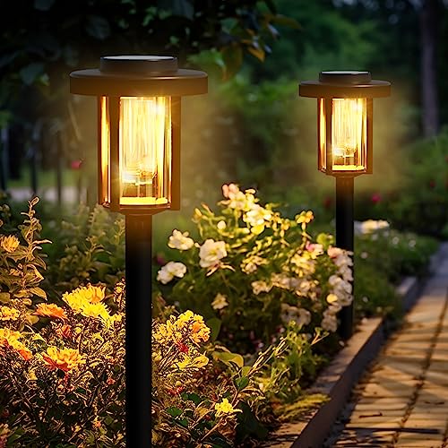 Solpex Solarlampen für Außen, 2 Stück LED Solar Gartenbeleuchtung, wasserdichte solarbetriebene Wegbeleuchtung für Garten, Terrasse, Landschaft, Gehweg, Warmweiß