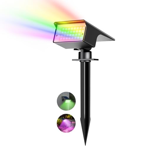 kolpop [1 Stück/ 7 RGB Bunt Solarlampen für Außen, IP65 Wasserdicht Solar Strahler, 800LM Außenleuchte, 2 in 1 Montage, Dusk to Dawn Solarleuchten Gartenleuchten für Bäume, Outdoor Pflanzen, Hof