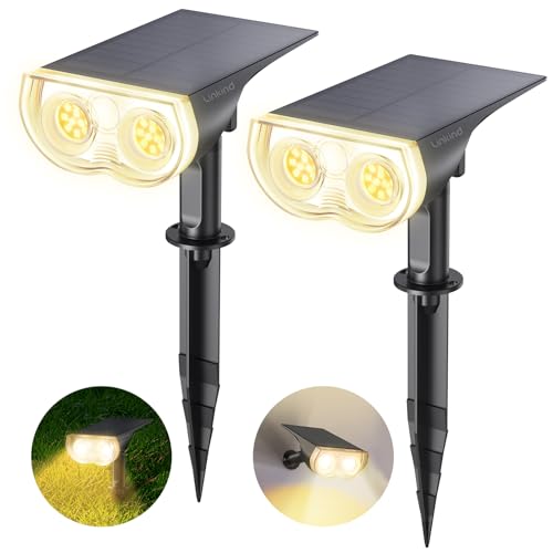 Linkind LED Solarlampen StarRay, Dusk to Dawn Licht Sensorik Solarleuchte, IP67 wasserdicht Außenwandleuchte, 650lm 3000K Warmweiß Solar Wegbeleuchtung Strahler für Garage Eingang, 2er Pack