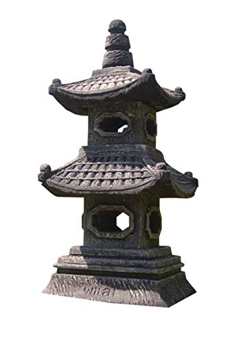 Steinfigur 2-stöckige Pagode Japanhaus Sandstein Gartendeko Figur Steinlaterne 35 cm hoch GRAU