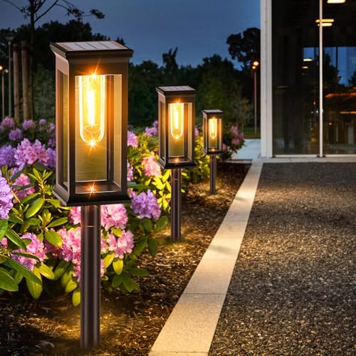 Amzxart Solarlampen für Außen Garten, 8 Stück Solar Gartenleuchten, IP65 Wasserdichte Solarleuchten Garten, Auto On/Off Solarleuchten für den Garten,Gehweg Dunkle Nachtbeleuchtung