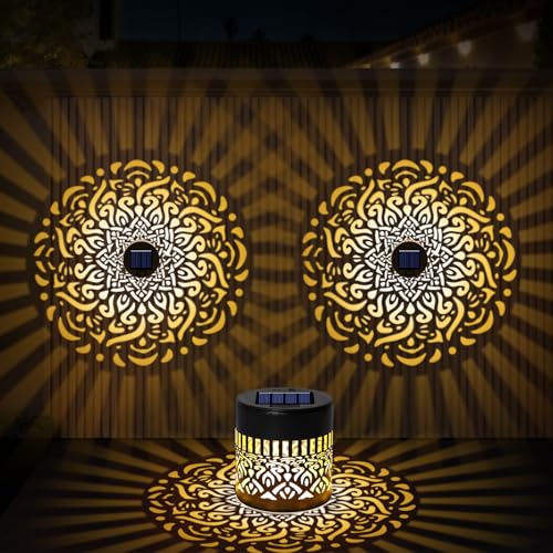 AOOTE Solarlampen für Außen, 2 Stück Solarlaterne für Außen IP65 Wasserdicht Balkon Deko, Metall LED Gartenleuchte für Dekoration Garten, Gartendeko, Terrasse, Patio, Baum, Camping, Rasen, Hinterhöfe