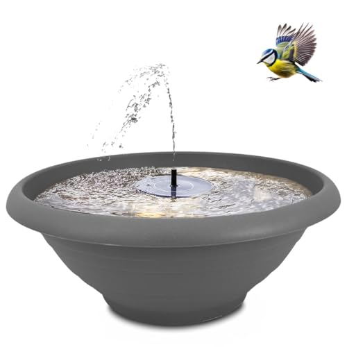 XL Solarbrunnen Set für draußen 50 cm Schale grau - Dekoschale und Schwimmende Solar Springbrunnen Fontäne als Outdoor Wasserspiel - Außen Gartenbrunnen als Balkon Vogeltränke, Garten Vogelbad
