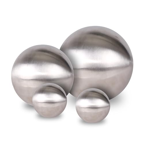 Spetebo Edelstahl Gartenkugel 4er Set matt gebürstet - 10/15 / 20 cm - Deko Metall Hohlkugel Silber - Dekokugel Metalldeko Gartendeko rund
