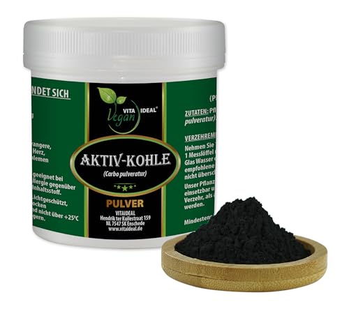 VITA IDEAL Vegan® Carbon Pulver 400g - Carbo pulveratur - Tagesportion 800mg Holzkohle reines Pulver. Inklusive Messlöffel, original von VITAIDEAL