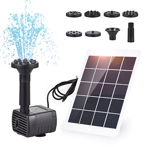 Decdeal Solar-Wasserpumpe, 3 W, 5 V, 120 l/h, Solar-Brunnenpumpe, Kabel 1,5 m, mit 7 Düsen, für Vogelbad/Aquarium/Teich/Garten