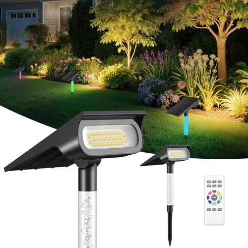 INTELAMP Solarlampen für Außen 2 Stück, 3 Lichttöne optional, RGB-LED-Solar-Außenstrahler, Dusk to Dawn Licht IP65 wasserdichtes Solar-Gartenlicht für Hof, Auffahrt, Bäume